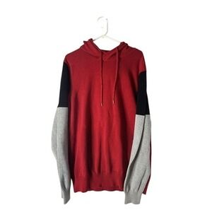 Sean Jean Men's Hooded 2XL Red Black Gray Long Sleeve Button Color Block Jacket